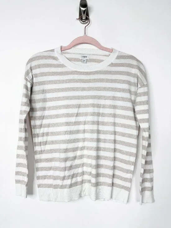 2/$30 J. Crew Striped Drop Shoulder Crewneck Sweater White Cream XXS #A1793 - Picture 3 of 8